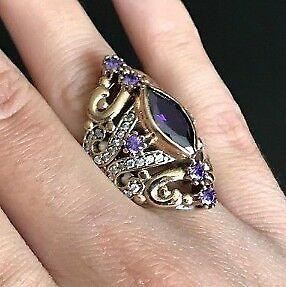 Turkish Handmade Sterling Silver 925k and Bronze Amethyst ring Size 7 8 9 10