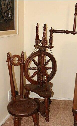 Vintage Spinning Wheel and Chair