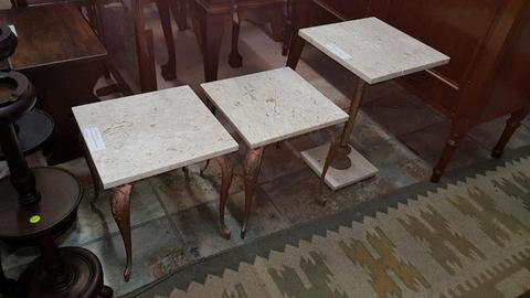 3 x Marble and Brass Side Tables
