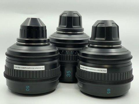 FOR SALE : Sony CineAlta MKi 3 lens kit PL Lenses T.2 35mm, 50mm, 85mm