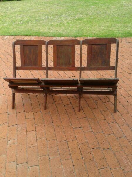 Two three seater fold up church chairs ready for the retro look