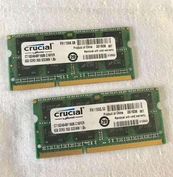 Crucial DDR3 8gig Ram Laptop Memory Chips (Perfect condition)