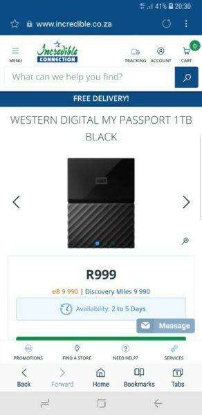 1Tb external HDD western Digital passport in casing R500 new in box