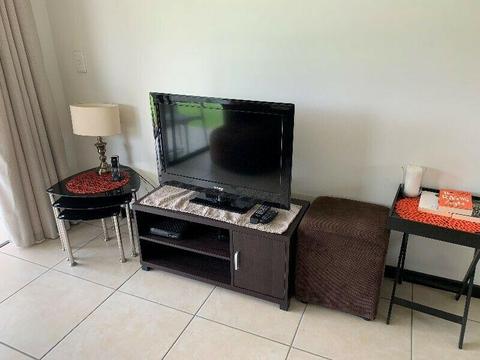 TV Cabinet + 2 Ottomans + 3 piece side table: R2000