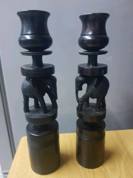 Hand carved wood candle stands