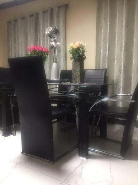 6 seater Glass Dining Table and Chairs