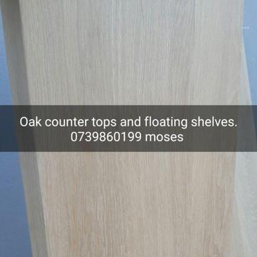 Solid counter tops and floating shelves