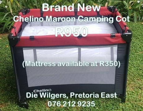 Brand New Chelino Maroon Camping Cot (Mattress available at R350)