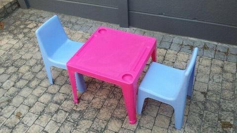 Kiddies plastic table and chairs