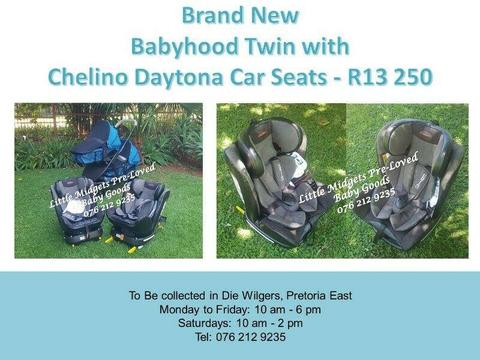 Brand New Babyhood Twin with Chelino Daytona Car Seats