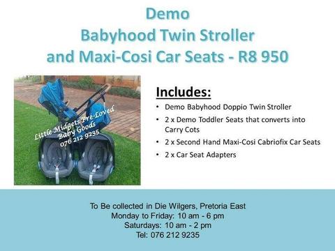 Demo Babyhood Twin Stroller and Maxi-Cosi Car Seats