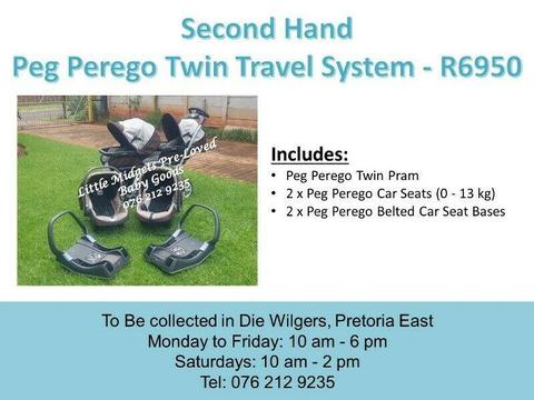 Second Hand Peg Perego with Belted Bases Twin Travel System