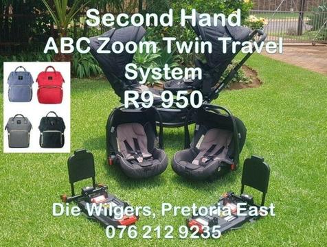 Second Hand ABC Zoom Twin Travel System with Isofix Bases (FREE Nappy Bag if Purchased in February)
