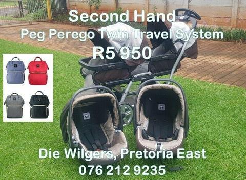 Second Hand Peg Perego Twin Travel System (FREE Nappy Bag if Purchased in February)