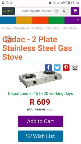 Cadac stainless steel gas stove  