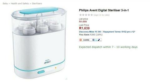 Philips Avent Digital Steriliser 3-in-1 Almost New 