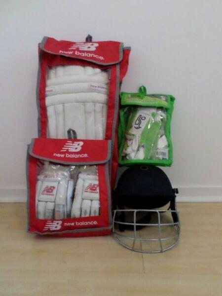 Cricket Gloves, Kit, Pads size Junior Youth 