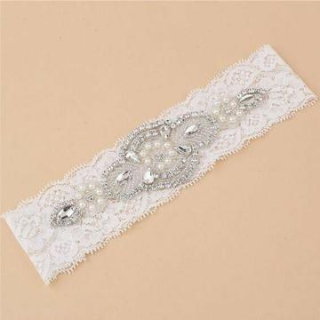 Rhinestone & Pearl Bridal Lace Garter 