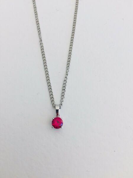 Beautiful Ruby set in 9K White Gold pendant on chain! NEW in box! 
