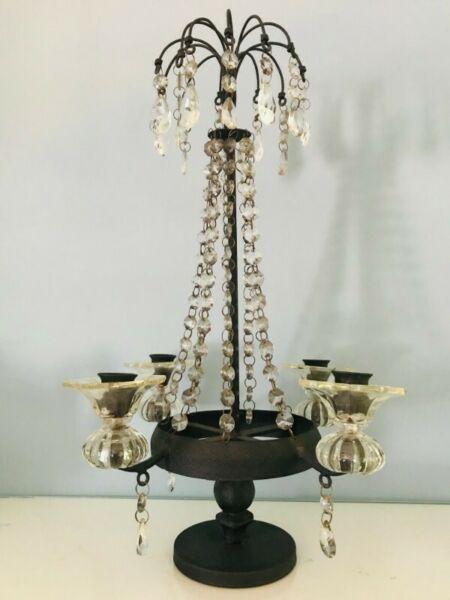 Swedish 4 arm metal and crystal candle chandelier 