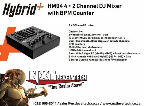 Hybrid Plus HM04 4 plus 2 Channel DJ Mixer with BPM Counter 