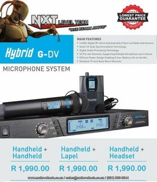 NEW Hybrid G-DV Microphone System WITH 2.4Ghz Digital RF for Radio Interference  
