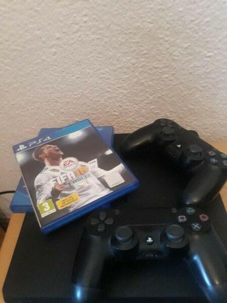 Available together or seperate. PS4 Slim 1tb with onboard games, 2 contollers and Fifa 18 for sale. 