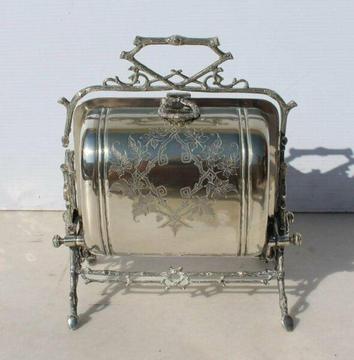 A late Victorian Staniforths Patent silver plated biscuit warmer 