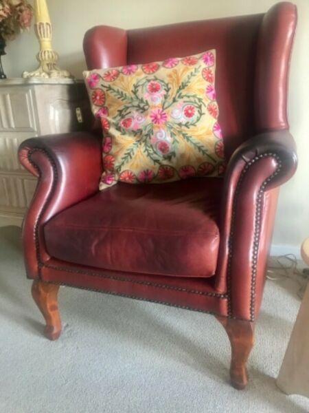 Antique leather wingback chair 