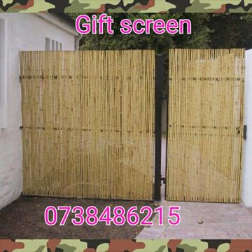 Wooden panels and bamboo screen 