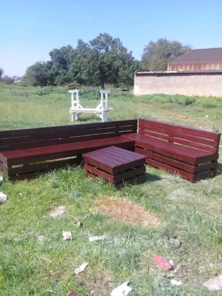 Enesia wooden Benches and tables , L shaped corner units  