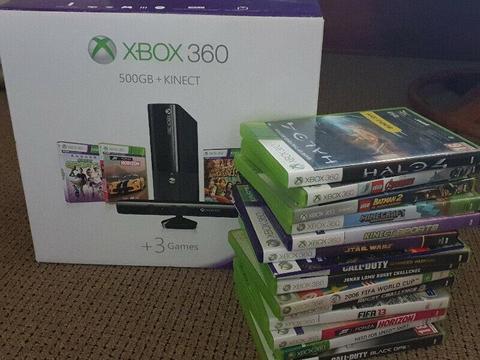 X-box 360 KINECT console, +2 controls, + 14 games 