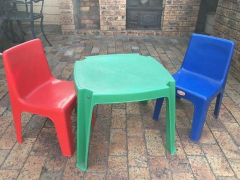Kids plastic table and chairs (2) 