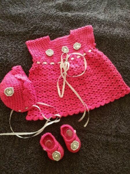 Hand crocheted baby dress sets 