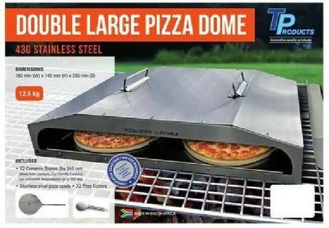 THE NEW DOUBLE LARGE PIZZA DOME can be used to make pizzas on charcoal, wood or even gas. 