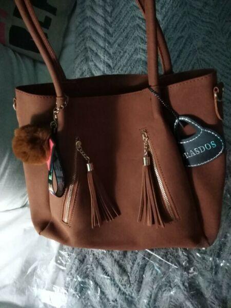 Womans handbag, brown leather texrure 