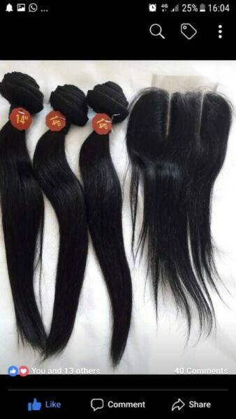14 INCHES GRADE 10A BRAZILLIAN HUMAN HAIR WEAVES WITH CLOSURE AVAILABLE. 