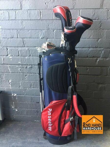 Pin seeker golf clubs in bags 