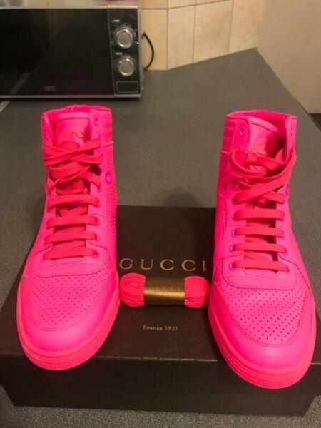 Authentic Gucci Coda Pink Leather High-top Sneakers 