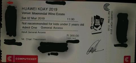 2 Huawei Kday 2019 tickets for sale 