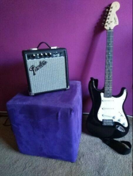 The Fender Frontman 10G guitar amp and the Fender squier strat guitar 