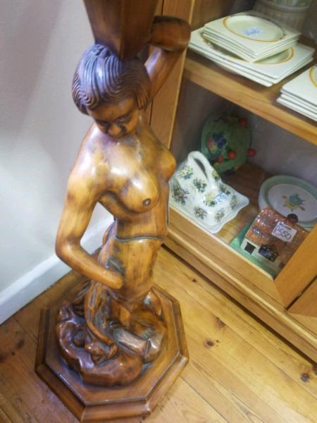 Occational wood side table lady figure as its base 