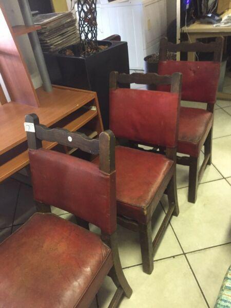 3 Wooden Genuine Leather Chairs  