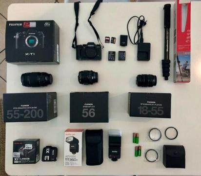 Fujifilm X-T1 Body + 3 lenses + Flash + Trigger and Transmitter + Accessories 