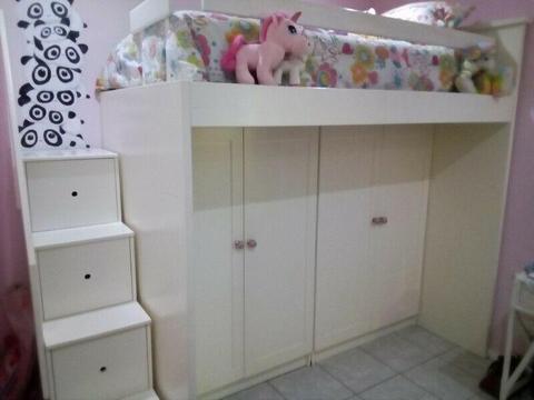 Kids Cupboard Bunker bed with Drawer Steps 