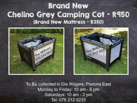 Brand New Chelino Grey and Black Camping Cot (Brand New Mattress - R350) 