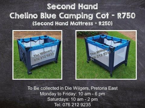 Second Hand Chelino Blue Camping Cot (Second Hand Mattress - R250) 