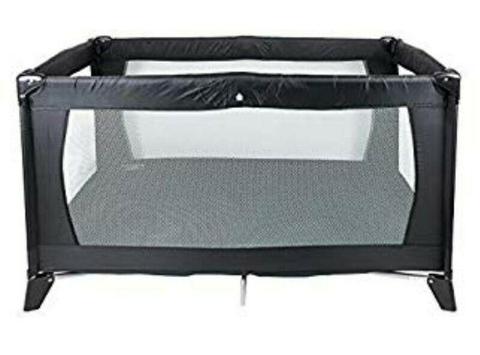 Long black baby camping cot with mattress 