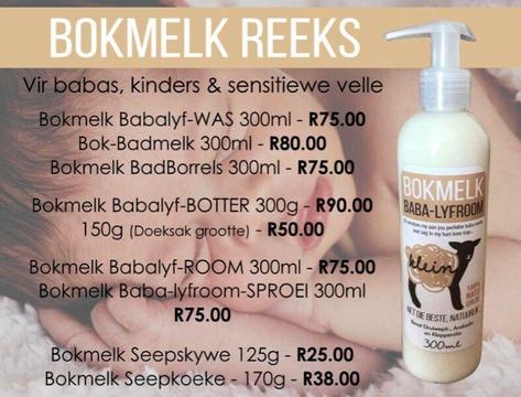 Natuurlike Baba Produkte - Bokmelk Reeks / Natural Goats Milk Products for Babies 