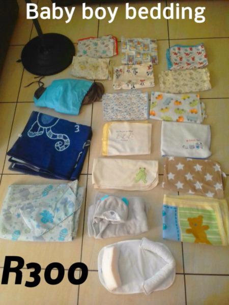 Bin bag full of baby boy bedding  